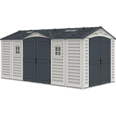 Caseta de jardín Duramax Apex Pro Plus 15x8 - Puertas dobles, ventilación, protección UV y fuego Caseta de jardín Duramax Apex Pro Plus 15x8 - Puertas dobles, ventilación, protección UV y fuego