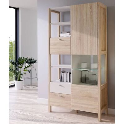 Bjorn Vitrina doble alta - Roble-Blanco - 200x101x41 cm - Vitrina Bjorn Vitrina doble alta - Roble-Blanco - 200x101x41 cm - Vitrina