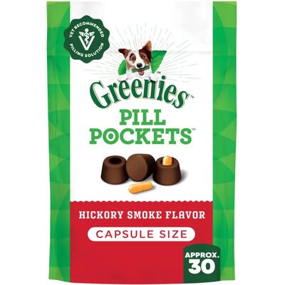 Greenies Pill Pockets Saveur Fumée de Hickory - Friandises pour chiens - Publicité Greenies Pill Pockets Saveur Fumée de Hickory - Friandises pour chiens - Publicité