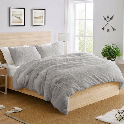 Ezysleep Silver Faux Fur Duvet Cover Set - Duvet Cover Set Ezysleep Silver Faux Fur Duvet Cover Set - Duvet Cover Set