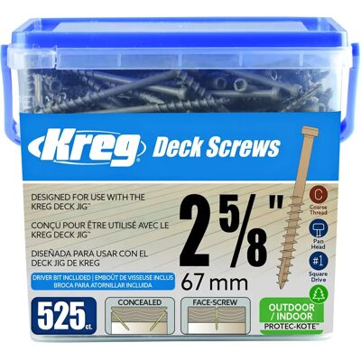 Tornillos para cubiertas Kreg SDK-C262W-525 2x Protec-Kote - Paquete de 525 Tornillos para cubiertas Kreg SDK-C262W-525 2x Protec-Kote - Paquete de 525