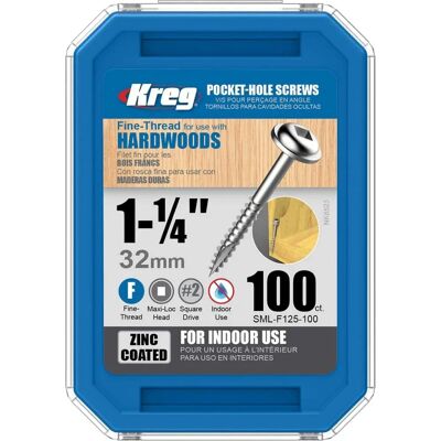 Kreg 100 verzinkte Schrauben - 7 x 32 mm - feine Gewinde - Maxi-Loc Quadrat Kreg 100 verzinkte Schrauben - 7 x 32 mm - feine Gewinde - Maxi-Loc Quadrat