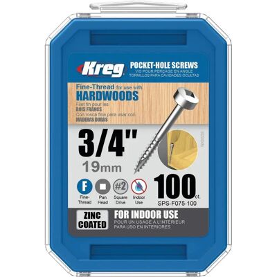 100 parafusos galvanizados Kreg - 6 x 19 mm - Rosca fina - Maxi-Loc quadrado 100 parafusos galvanizados Kreg - 6 x 19 mm - Rosca fina - Maxi-Loc quadrado