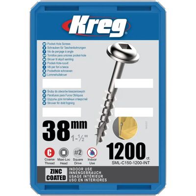 Viti Zincate Kreg 1200 - 8x38mm - Filetto Spesso - Maxi-Loc Quadrato Viti Zincate Kreg 1200 - 8x38mm - Filetto Spesso - Maxi-Loc Quadrato