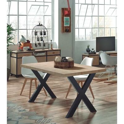 Home Heavenly - Mesa comedor industrial Darek - Madera maciza, patas metálicas negras Home Heavenly - Mesa comedor industrial Darek - Madera maciza, patas metálicas negras