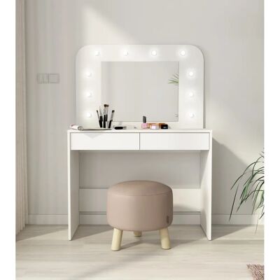 Mesa de noche Home Heavenly Blanca Holly - Estilo clásico chic con luces LED Mesa de noche Home Heavenly Blanca Holly - Estilo clásico chic con luces LED