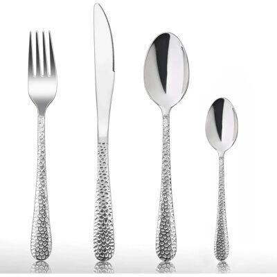 HaWare 32-Piece Stainless Steel Hammered Flatware Set - Kitchen, Party, Camping HaWare 32-Piece Stainless Steel Hammered Flatware Set - Kitchen, Party, Camping