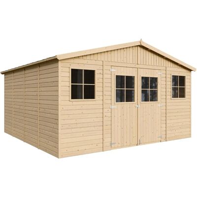 TIMBELA Caseta de Jardín 16 m² Madera Natural Ventanas - Taller de Jardín TIMBELA Caseta de Jardín 16 m² Madera Natural Ventanas - Taller de Jardín