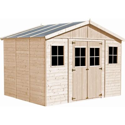 Caseta de Jardín Timbela - Madera Natural, Doble Puerta, Ventanas - 12m² Caseta de Jardín Timbela - Madera Natural, Doble Puerta, Ventanas - 12m²