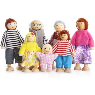 Playtee - Lovely Family - Drewno - 7 Sztuk - Zestaw Lalek Playtee - Lovely Family - Drewno - 7 Sztuk - Zestaw Lalek