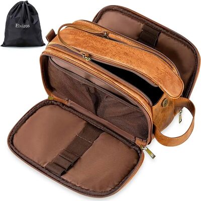 Elviros Bolsa de Higiene em Couro Resistente à Água - Acessórios de Viagem Elviros Bolsa de Higiene em Couro Resistente à Água - Acessórios de Viagem