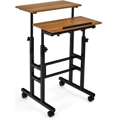 Giantex - 2-Tier Adjustable Desk - Naturel - Avec roulettes - Desk - Publicité Giantex - 2-Tier Adjustable Desk - Naturel - Avec roulettes - Desk - Publicité