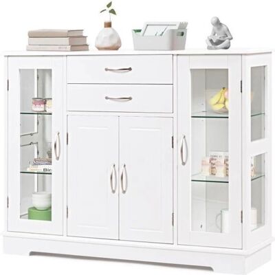 Costway Buffet Blanc avec Portes en Verre - Rangement Cuisine & Salon - Publicité Costway Buffet Blanc avec Portes en Verre - Rangement Cuisine & Salon - Publicité
