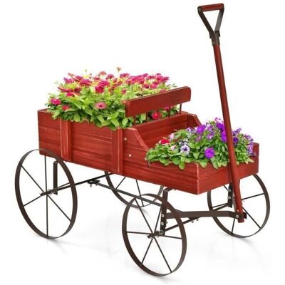 COSTWAY Dekorative Holzschubkarre mit 2 Pflanzfächern - Gartenwagen COSTWAY Dekorative Holzschubkarre mit 2 Pflanzfächern - Gartenwagen