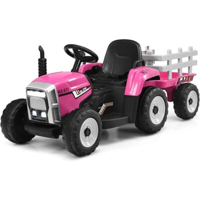 Costway - 12V Electric Tractor with Trailer - Pink - 3 speeds - Electric toy tractor Costway - 12V Electric Tractor with Trailer - Pink - 3 speeds - Electric toy tractor