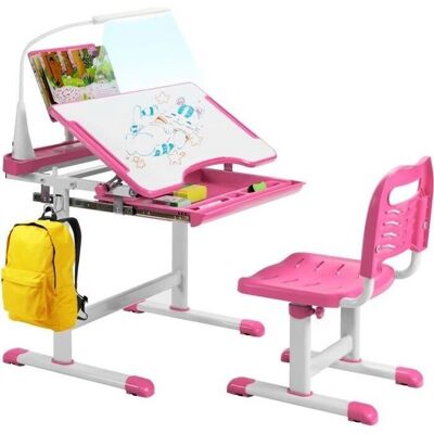COSTWAY Children's Study Desk and Chair Set - Adjustable, Inclined, LED Light COSTWAY Children's Study Desk and Chair Set - Adjustable, Inclined, LED Light