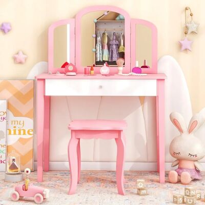 Costway - Kinder Schminktisch-Set - Pink-White - Kids Vanity Set Costway - Kinder Schminktisch-Set - Pink-White - Kids Vanity Set