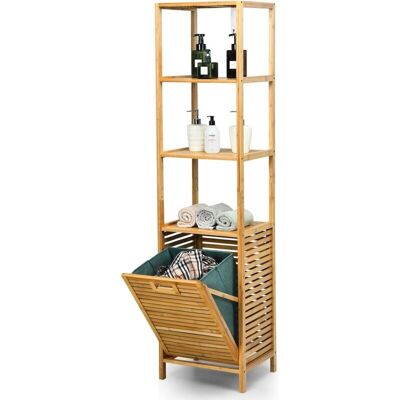 Costway Badkamerkast met bamboe wasmand - 40x33x160cm Costway Badkamerkast met bamboe wasmand - 40x33x160cm