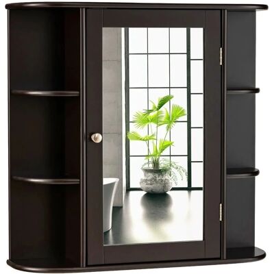 Costway - 66x16.7x63 Braun - Wandbevestiging - Spiegeltür - Medicijnkast Costway - 66x16.7x63 Braun - Wandbevestiging - Spiegeltür - Medicijnkast