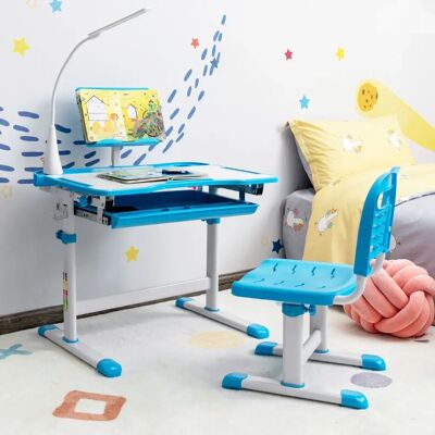 Set Scrivania e Sedia per Bambini COSTWAY - Regolabile in Altezza, Luce LED, Superficie Inclinata Set Scrivania e Sedia per Bambini COSTWAY - Regolabile in Altezza, Luce LED, Superficie Inclinata