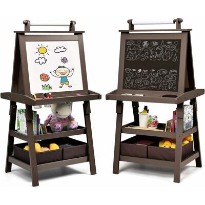COSTWAY 3-in-1 Magnetic Double-Sided Easel - MDF - Paper Roll - Double-Sided - Easel COSTWAY 3-in-1 Magnetic Double-Sided Easel - MDF - Paper Roll - Double-Sided - Easel