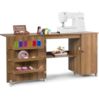 Costway - Klappbarer Nähtisch - 158x50x75 cm - Marrón - Worktable Costway - Klappbarer Nähtisch - 158x50x75 cm - Marrón - Worktable