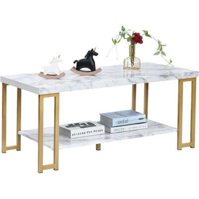 Giantex - Two-Tier Marble Metal - Coffee Table - Publicité Giantex - Two-Tier Marble Metal - Coffee Table - Publicité