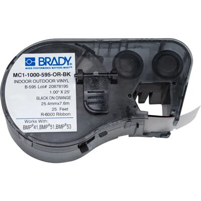 Brady MC1-1000-595-OR-BK Etiqueta de impressora autoadesiva laranja - Série B-595 Vinyl Brady MC1-1000-595-OR-BK Etiqueta de impressora autoadesiva laranja - Série B-595 Vinyl