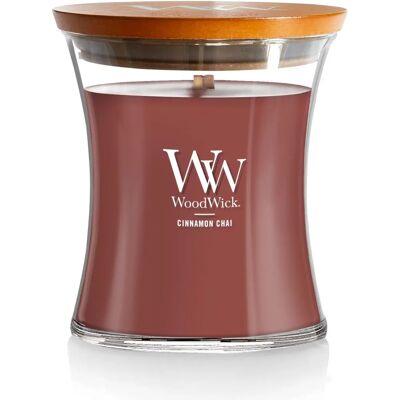 Candelina profumata Woodwick Cannella Chai - 275g, Stoppino in Legno, Forma a Clessidra Candelina profumata Woodwick Cannella Chai - 275g, Stoppino in Legno, Forma a Clessidra