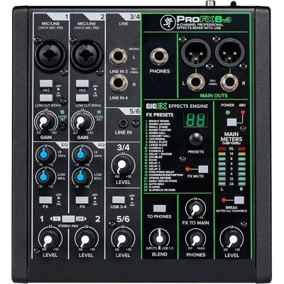Mixer Mackie ProFX6v3 - 6 Canali Effetti Professionali USB Mixer Mackie ProFX6v3 - 6 Canali Effetti Professionali USB