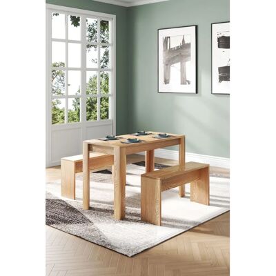 Living and Home - Dining Table & Benches - Brown - Dining Set Living and Home - Dining Table & Benches - Brown - Dining Set