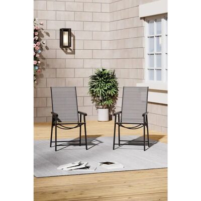 Livingandhome - Metallic-Frame Outdoor Folding Chair - Black - Set of 2 - Outdoor Chair Livingandhome - Metallic-Frame Outdoor Folding Chair - Black - Set of 2 - Outdoor Chair
