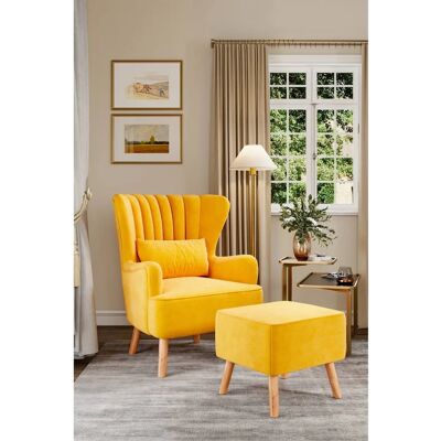 Livingandhome - Upholstered Armchair - Yellow - Armchair Livingandhome - Upholstered Armchair - Yellow - Armchair