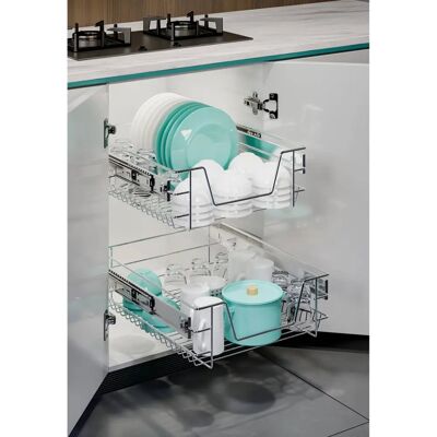 Livingandhome - 2Pcs Sliding Cabinet PullOut - Chrome - Wire Basket Organizer Livingandhome - 2Pcs Sliding Cabinet PullOut - Chrome - Wire Basket Organizer