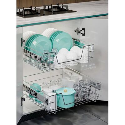 Livingandhome - Pull-Out Wire Basket - Silver - Organizer Livingandhome - Pull-Out Wire Basket - Silver - Organizer