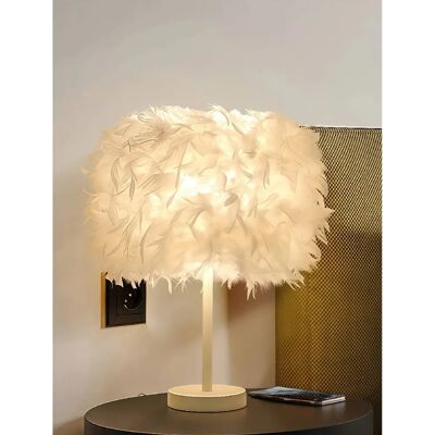 Living and Home - Modern Feather Bedside Table Lamp - White Living and Home - Modern Feather Bedside Table Lamp - White
