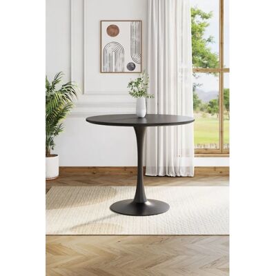 Livingandhome - Round Wooden Table with Metallic Base Livingandhome - Round Wooden Table with Metallic Base