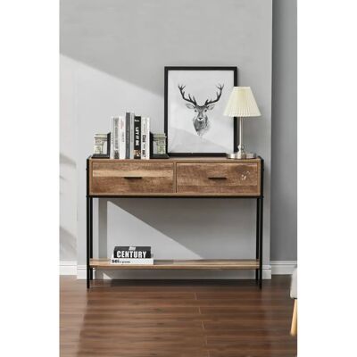 LivingandHome Rustic Console Table - brown - metal frame - Console Table LivingandHome Rustic Console Table - brown - metal frame - Console Table