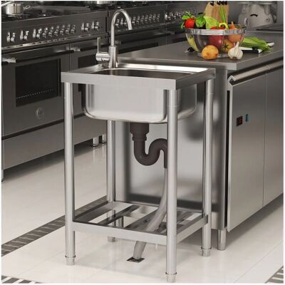 Livingandhome - Stainless Steel Commercial Sink - Silver - Sink Livingandhome - Stainless Steel Commercial Sink - Silver - Sink
