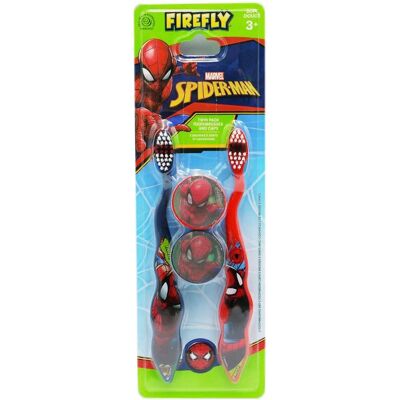 Firefly Spiderman Toothbrush Twin Pack with Caps for Kids Soft Filaments 3y+ Firefly Spiderman Toothbrush Twin Pack with Caps for Kids Soft Filaments 3y+