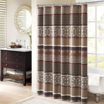 Madison Park Princeton - Geometric Jacquard Shower Curtain - 183x183cm - Red Madison Park Princeton - Geometric Jacquard Shower Curtain - 183x183cm - Red