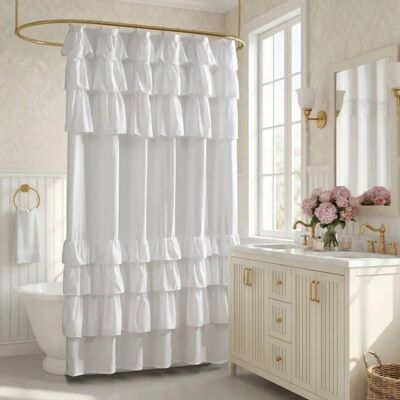Madison Park Grace White Solid Cottage Shower Curtain - Shower Curtain Madison Park Grace White Solid Cottage Shower Curtain - Shower Curtain