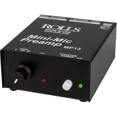 Preamp mini de micrófono Rolls MP13 - Control de ganancia - Phantom +12V - Entradas/salidas balanceadas Preamp mini de micrófono Rolls MP13 - Control de ganancia - Phantom +12V - Entradas/salidas balanceadas