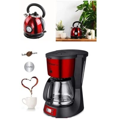 Pack Techwood Cafetière et Bouilloire - 1.5L Programmable + 1.8L Rétro - Publicité Pack Techwood Cafetière et Bouilloire - 1.5L Programmable + 1.8L Rétro - Publicité