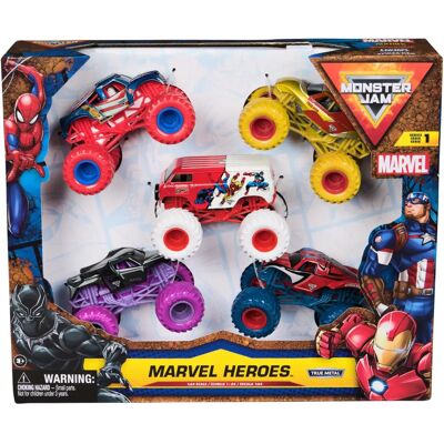 Spin Master Marvel Monster Jam Fahrzeuge - Set aus 5 in Zinn 1:64 Spin Master Marvel Monster Jam Fahrzeuge - Set aus 5 in Zinn 1:64