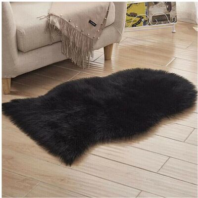 Unbranded Black Faux Fur Sheepskin Rug - Rug Unbranded Black Faux Fur Sheepskin Rug - Rug