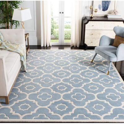 Tapis en Laine NADUVI Alexa - Fait main, Bleu, 270x180 cm - Publicité Tapis en Laine NADUVI Alexa - Fait main, Bleu, 270x180 cm - Publicité