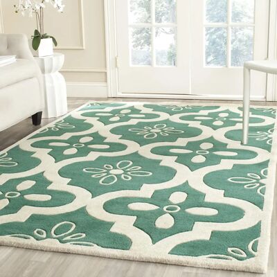 Safavieh Wollteppich Teal Ivory 122x183cm - Rechteckig Safavieh Wollteppich Teal Ivory 122x183cm - Rechteckig