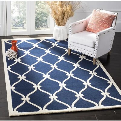 Safavieh Navy Blue and Ivory Handgefertigter Wollteppich - Teppich Safavieh Navy Blue and Ivory Handgefertigter Wollteppich - Teppich