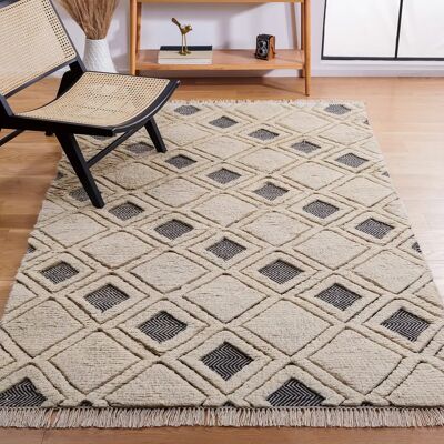 NADUVI Teppich - Beige, 240x150x1.75 cm - Rechteckig, Handgeknüpft Kenianischer Wolle NADUVI Teppich - Beige, 240x150x1.75 cm - Rechteckig, Handgeknüpft Kenianischer Wolle